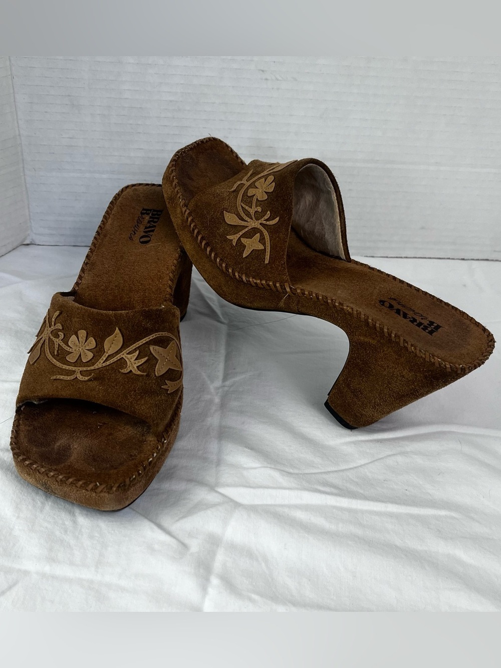 Bravo Browns women’s brown suede heeled mules sandals with open toe